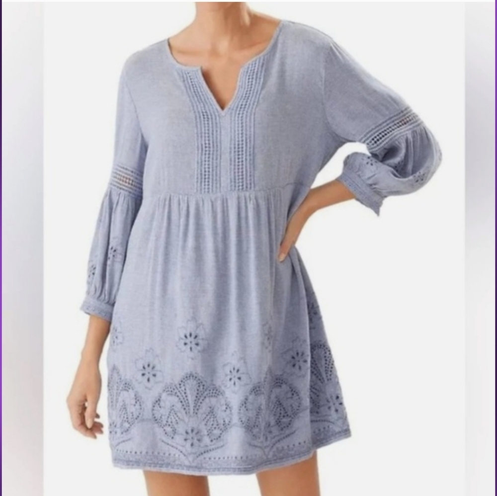 Tommy Bahama Chambray Embroidered St Lucia Dress